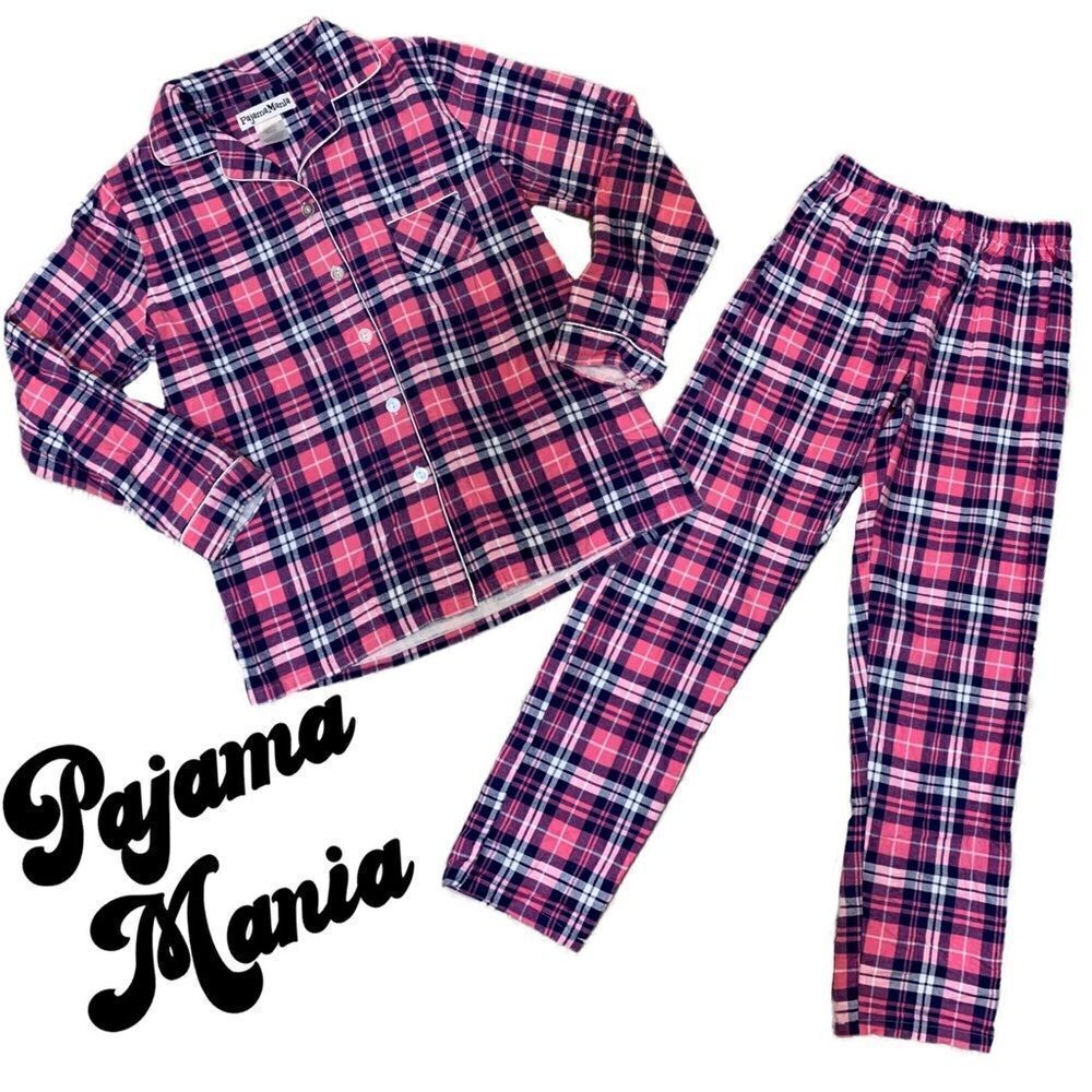 PajamaMania Women's Cotton Flannel Long Sleeve Button-Down Pajamas PJ Set